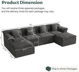 Sectional Couch with Ottoman Modern Upholstered Compressed Sofa Deep Seat, Comfy U-Shape Corduroy Couches