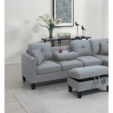 Segmented sofa set, footstool with storage, plush cushion sofa, gray linen sofa