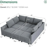 Living Room Sofa with Storage Seat Reversible, Sectional Sofa Set, Modular Sectional Sleeper Sofa Bed