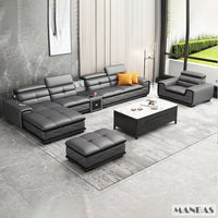 Modern Genuine Leather Sectional Sofa Sets Couch Sofas with USB Charging Living Room Furniture