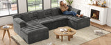Sectional Couch with Ottoman Modern Upholstered Compressed Sofa Deep Seat, Comfy U-Shape Corduroy Couches