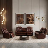 Power Recliner Sofa Set with LED, Leather Reclining Sofa Set, Living Room Furniture Set with USB