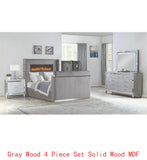 Modern 4-Piece King Bedroom Set with Fireplace Headboard and TV Stand Footboard