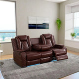 Power Recliner Sofa Set with LED, Leather Reclining Sofa Set, Living Room Furniture Set with USB