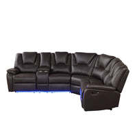 Modern Faux Leather Manual Reclining with Center Console and LED Light Strip,Living Room Furniture Set