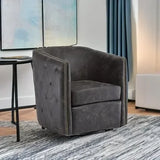 Ashley Brentlow Tufted Barrel Accent Swivel Chair, Distressed Black