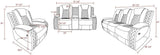 Leather Recliner Sofa Set with LED Lights, Living Room Furniture, Reclining Sofa, loveseat, Chair