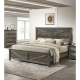 Gray King Bed with Unique Design Headboard - Simple Wooden Bedroom Furniture