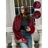 Fall/Winter Women's Fashionable Elegant Minimalist Burgundy Long Sleeve Short Faux Fur Coat, New Arrival