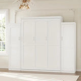 Queen Size Murphy Bed with 2 Wardrobes and Storage Shelf, Multifunctional Foldable Bed Frame