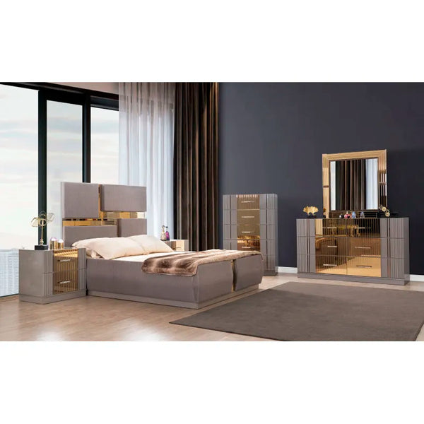 Bedroom Set Bedroom Furniture Include Luxury King Bed Frame  Nightstand 1 Dresser with Mirror