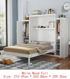 Queen Size Murphy Bed with 2 Wardrobes and Storage Shelf, Multifunctional Foldable Bed Frame