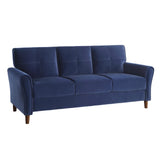 Modern Living Room Sofa Set 2pcs Comfort Sofa Loveseat Plush Seatbacks Tufted Detail Blue Velvet Upholstery Solid Wood