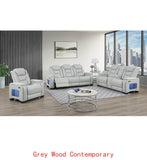 Grey 3-Piece Power Sofa Set with Loveseat and Chair, Power Headrest, USB, LED Lights, Bookshelf