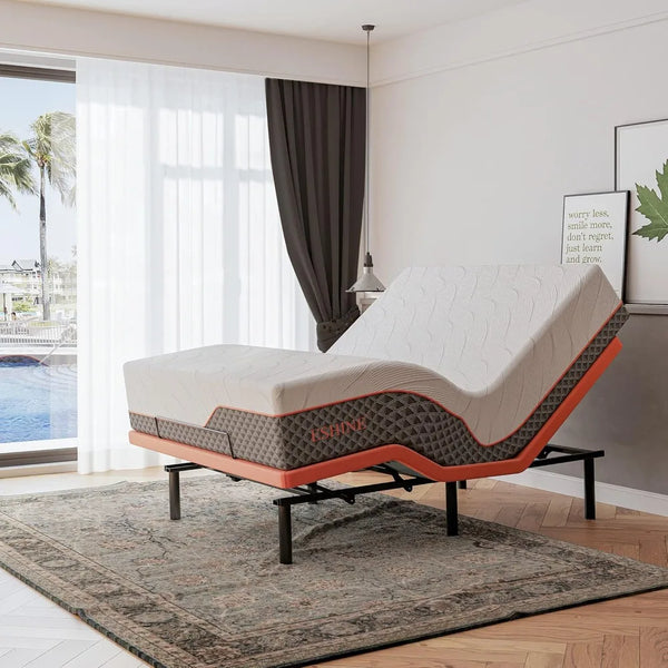 Queen Adjustable Bed Frame - 14“ Luxury Cool Gel Memory Foam Hybrid Mattress