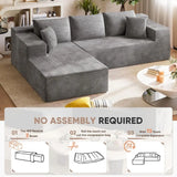Sofa  L-Shape Chaise, Deep Seated Cloud Couch, Corduroy Grey Upholstery, Living Room/Bedroom