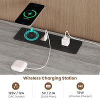 Led Nightstands Set Of 2, Grey Nightstand With Wireless Charging Station 2 Drawers, Modern Bedroom