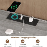 Led Nightstands Set Of 2, Grey Nightstand With Wireless Charging Station 2 Drawers, Modern Bedroom