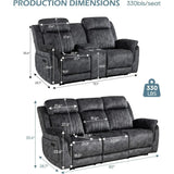 Power Reclining Living Room Set with Adjustable Headrest, Power Reclining Sofa and Loveseat Set with USB