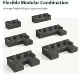 Sectional Couch with Ottoman Modern Upholstered Compressed Sofa Deep Seat, Comfy U-Shape Corduroy Couches