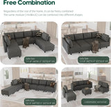 Faux Leather Fabric Modular Sectional Sofa Set with Storage, Armchair Loveseat
