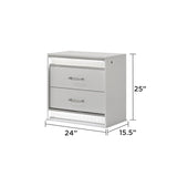 White Wood Queen Bedroom Set with LED Headboard, Modern Glam Design
