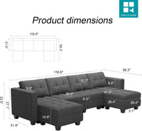 Sectional Sofa Couch with Double Chaises Modular Sectional Sofa Set with Ottomans Fabric