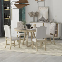 Dining Set, Round Table with a 16"W Leaf and 4 Upholstered Chairs for Dining Room and Living Room