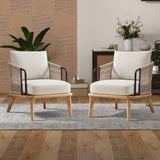 EBELLO 2PCS Living Room Casual Wooden Hand Braided Rope Armchair