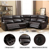 recliner.Power Reclining Sectional Couches for Living Room with Console, Leather L-Shaped Couch