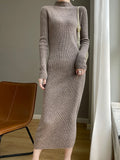 Autumn Winter Long Sleeve  Dress For Women 100% Merino Wool Soft Casual  Mock Neck