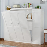 Queen Size Murphy Bed with 2 Wardrobes and Storage Shelf, Multifunctional Foldable Bed Frame