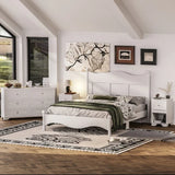 Style Bedroom Sets, Queen Size Platform Bed Storage Nightstand and Dresser with Metal Handle, White