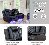 Leather Recliner Sofa Set with LED Lights, Living Room Furniture, Reclining Sofa, loveseat, Chair