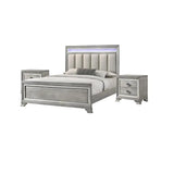 Modern King Size Panel Bed with Nightstand Set, Integrated LED Lighting, Tufted Headboard,Solid Wood