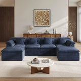 Sectional Couch with Ottoman Modern Upholstered Compressed Sofa Deep Seat, Comfy U-Shape Corduroy Couches