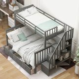 Stairway Twin-Over-Full Bunk Bed with Drawer, Storage and Guard Rail for Bedroom