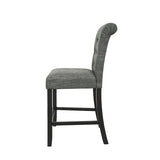 rectangular dining table, 6 high chairs, charcoal fabric cluster back tabletop chairs