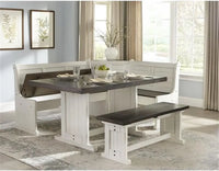 Wood Kitchen Corner Breakfast Dining Nook Set with Hidden Storage in Off White Dark Brown