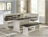 Wood Kitchen Corner Breakfast Dining Nook Set with Hidden Storage in Off White Dark Brown