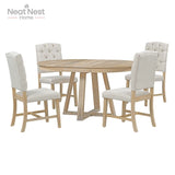 Dining Set, Round Table with a 16"W Leaf and 4 Upholstered Chairs for Dining Room and Living Room