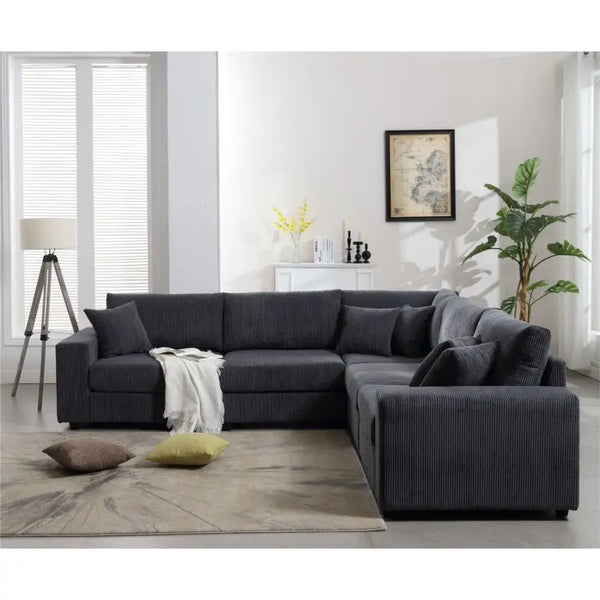 Modular Sectional Sofa Couches Set ,Corduroy Upholstered Deep Seat Comfy Sofa,Dark Gray