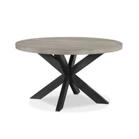 Round Dining Table Set, Two-tone Finish, Light Woodgrain Top, Rustic Charm, Sculptural Base, Upholstered Chairs