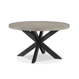Round Dining Table Set, Two-tone Finish, Light Woodgrain Top, Rustic Charm, Sculptural Base, Upholstered Chairs