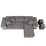 Sectional Couch, Pull Out Sleeper Sofa with Storage Chaise and 2 Stools for Living Room Furniture Set