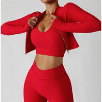 Women's 3 Piece Yoga Set  Sports Jacket Bra Legging Workout Gym Push Up Yoga Sportswear