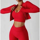 Women's 3 Piece Yoga Set  Sports Jacket Bra Legging Workout Gym Push Up Yoga Sportswear