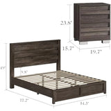 3 Piece Bedroom Set Including Farmhouse Full Size Bed Frame with Slatted Headboard  Nightstands Set