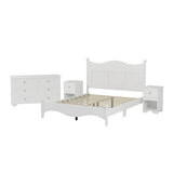 Style Bedroom Sets, Queen Size Platform Bed Storage Nightstand and Dresser with Metal Handle, White