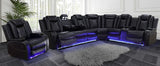 Power Recliner Sofa Sectional Couches with LED Light for Living Room,Leather Reclining